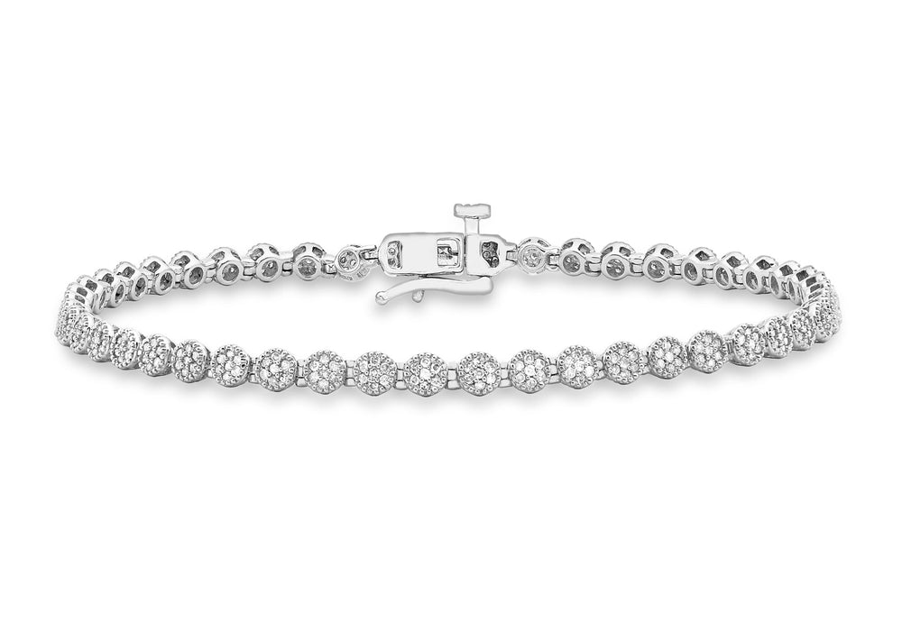 9ct White Gold 1.00t Diamond Round Cluster Bracelet 19m/7.5"9