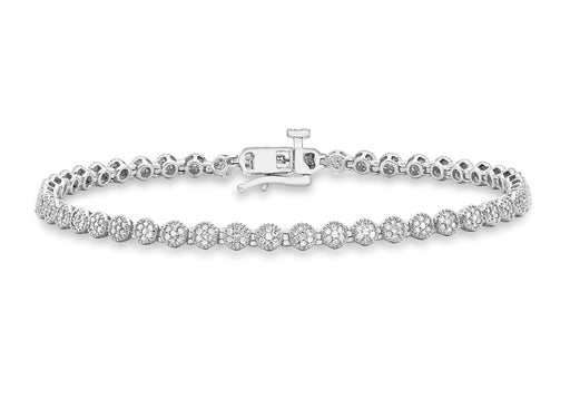 9ct White Gold 1.00t Diamond Round Cluster Bracelet 19m/7.5"9