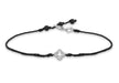 9ct White Gold 0.04t Diamond Flower Cross on Adjustable Black String Bracelet 17m/6.7"9