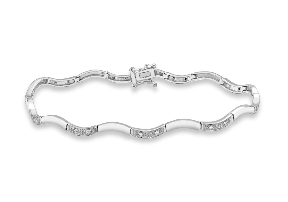 9ct White Gold 0.10ct Diamond Wave Bracelet 18.5m/7.25"9