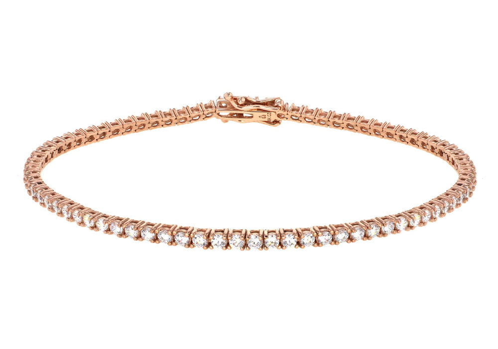 9ct Rose Gold 2mm Round Zirconia  Tennis Bracelet 19m/7.5"9