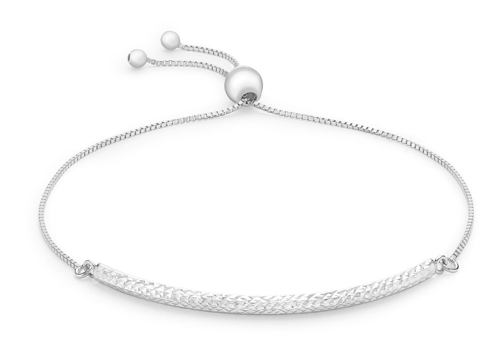 9ct White Gold Box Chain and Diamond Cut Adjustable Bracelet