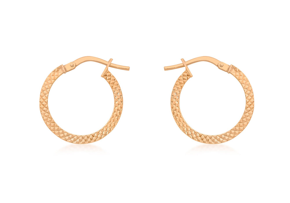 9ct Rose Gold 15mm Cobra Textured Creole Earrings