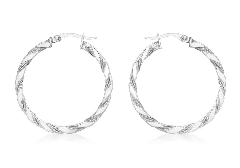 9ct White Gold 30mm Twist Creole Earrings