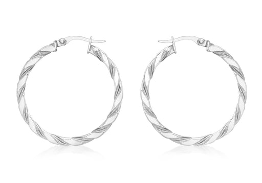 9ct White Gold 30mm Twist Creole Earrings