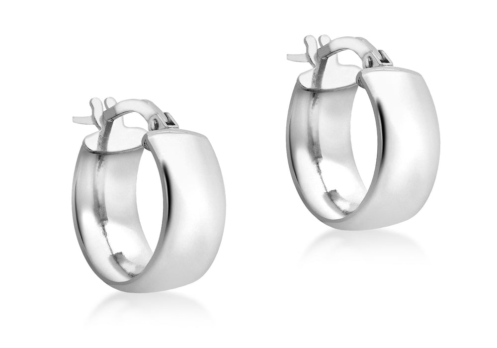 9ct White Gold 14mm Band Creole Earrings