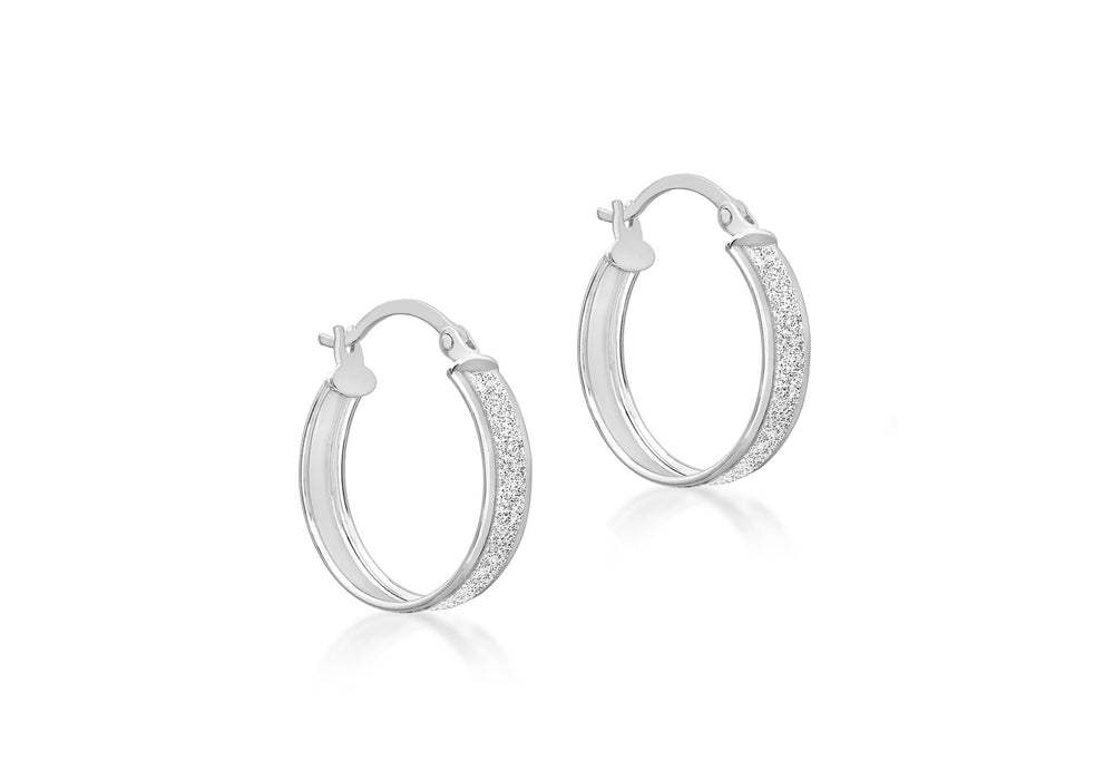 9ct White Gold Stardust 22mm Creole Earrings