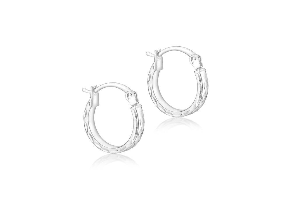 9ct White Gold 12mm Diamond Cut Hoop Earrings