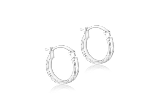 9ct White Gold 12mm Diamond Cut Hoop Earrings