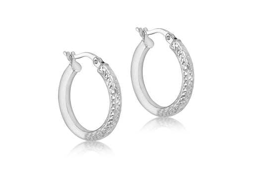 9ct White Gold 19.5mm Diamond Cut Creole Earrings