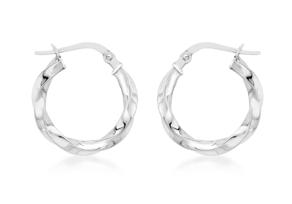 9ct White Gold 17mm Twist Creole Earrings