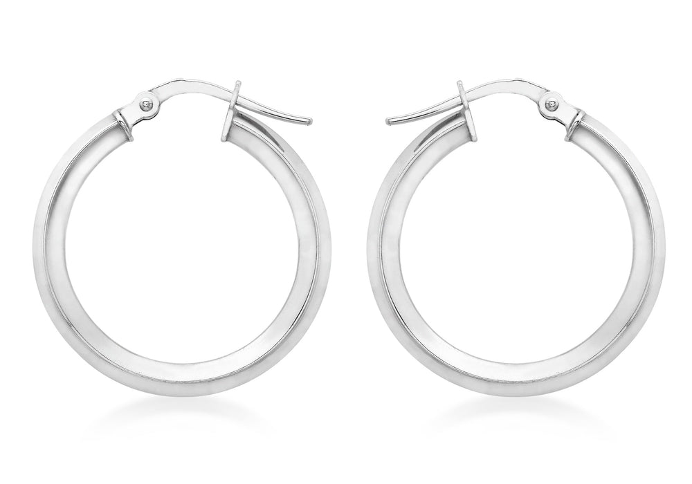 9ct White Gold 21mm Hoop Polished Creole Earrings