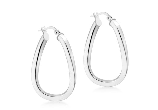 9ct White Gold 20mm x 30mm Oval Wave Creole Earrings