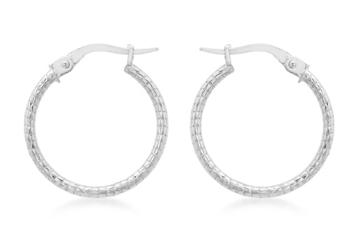 9ct White Gold 18mm Diamond Cut Round Creole Earrings