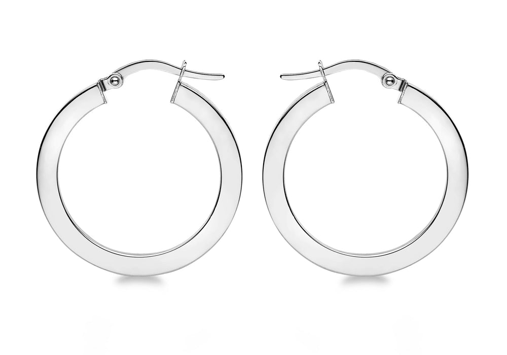 9ct White Gold 27mm Polished Round Creole Earrings