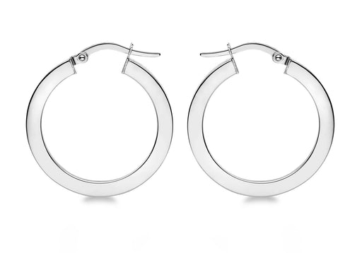 9ct White Gold 27mm Polished Round Creole Earrings