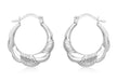 9ct White Gold 19mm x 22mm Patterned Sallop-Edge Creole Earrings