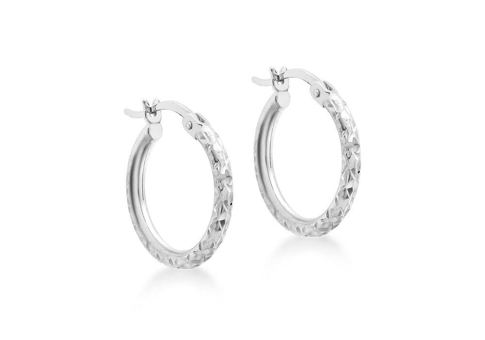 9ct White Gold 16mm Diamond Cut Creole Earrings