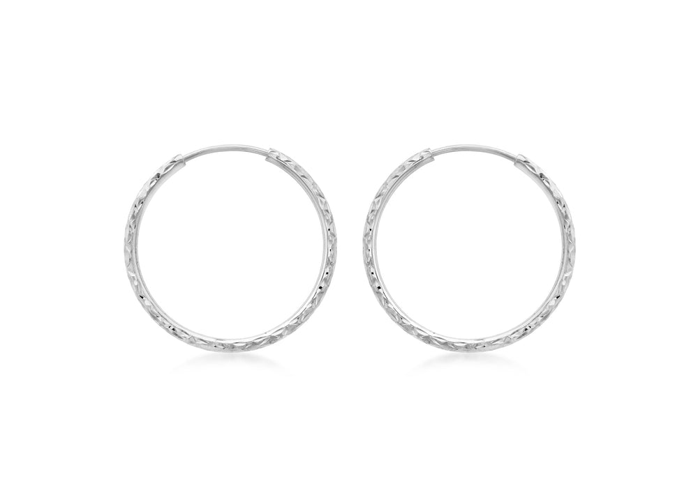 9ct White Gold 27mm Diamond Cut Hoop Earrings