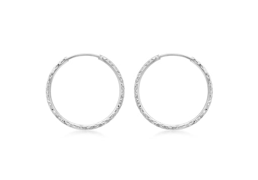 9ct White Gold 27mm Diamond Cut Hoop Earrings