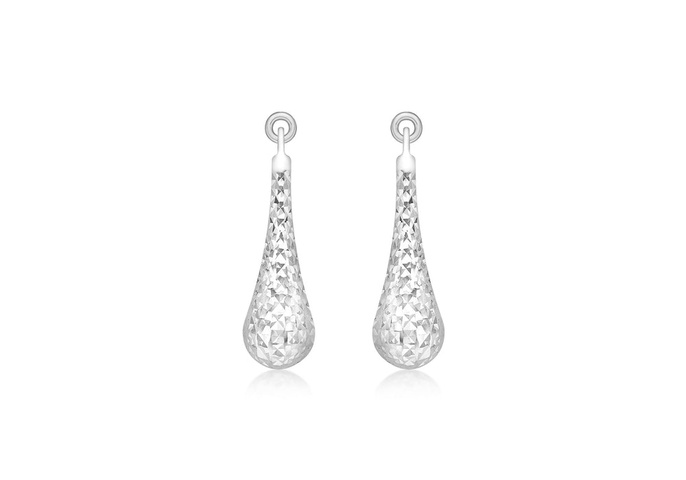 9ct White Gold 5.5mm x 23.5mm Diamond Cut Teardrop Earrings