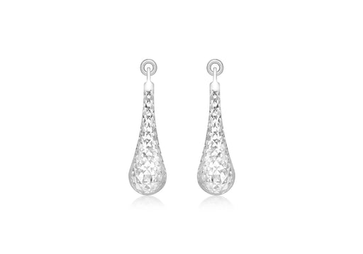 9ct White Gold 5.5mm x 23.5mm Diamond Cut Teardrop Earrings