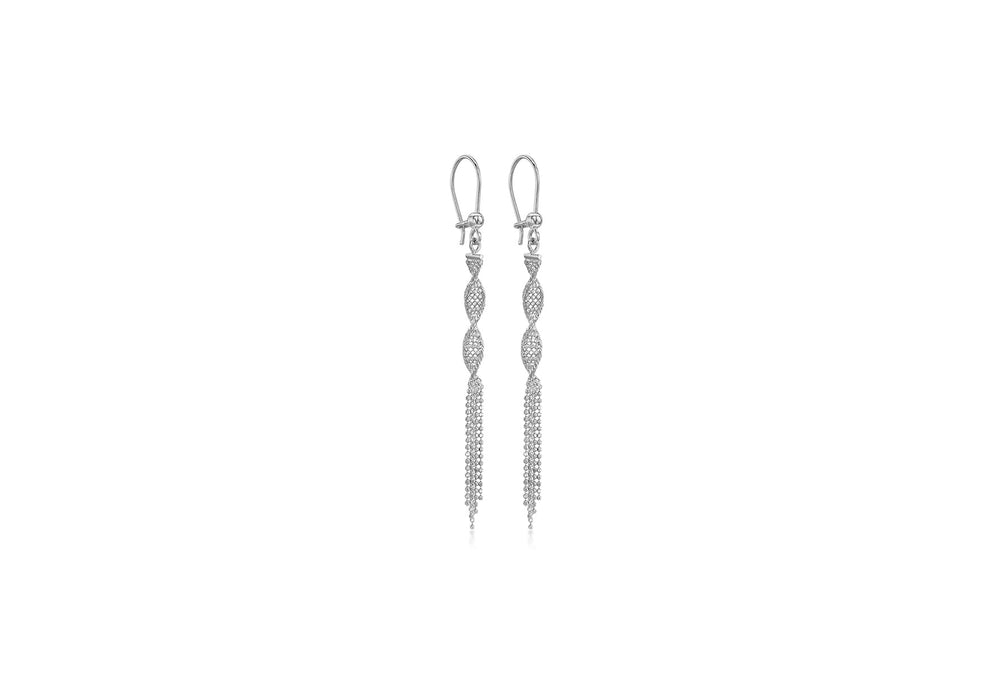 9ct White Gold Ball Twist Tassel Drop Earrings