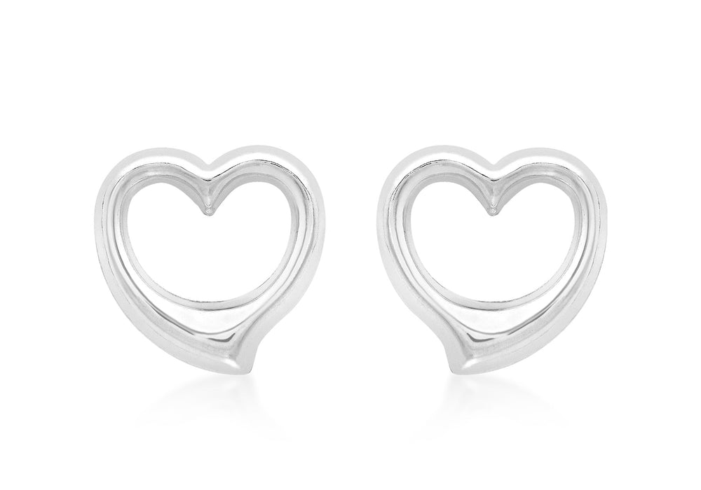 9ct White Gold Heart Stud Earrings