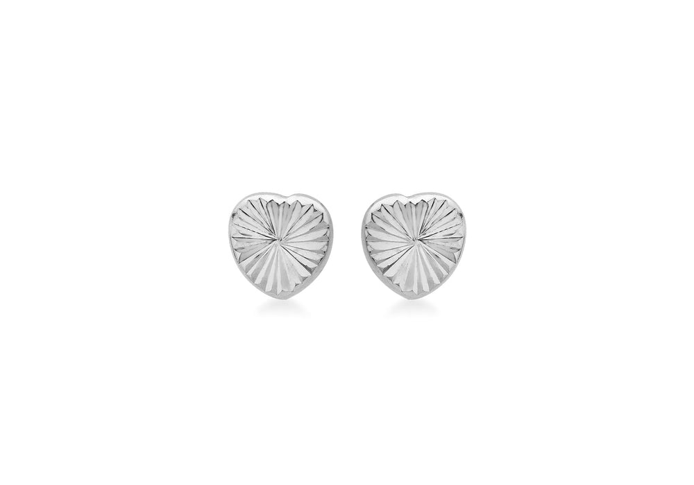 9ct White Gold 6mm x 6mm Diamond Cut Heart Stud Earrings