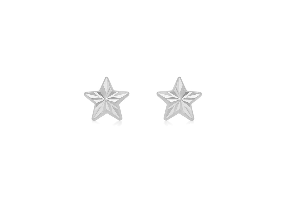 9ct White Gold 6mm x 6mm Diamond Cut Star Stud Earrings