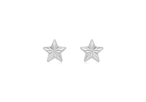 9ct White Gold 6mm x 6mm Diamond Cut Star Stud Earrings