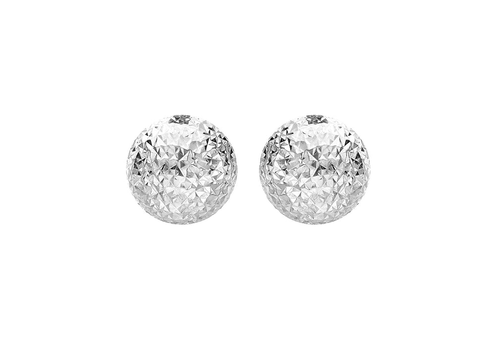 9ct White Gold 8mm Diamond Cut Half-Ball Stud Earrings