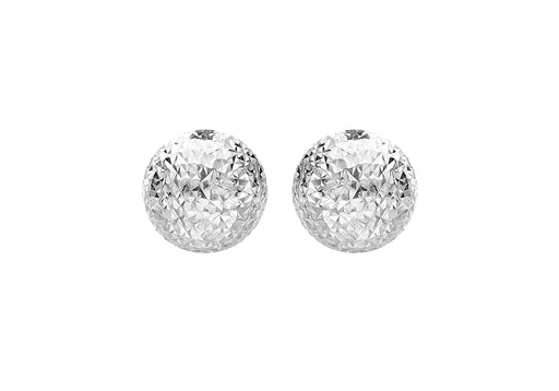 9ct White Gold 8mm Diamond Cut Half-Ball Stud Earrings