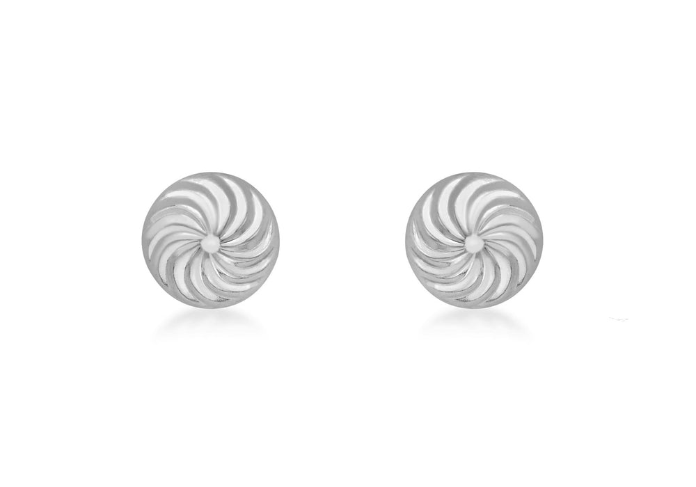 9ct White Gold 8mm Swirl Detail Dome Stud Earrings