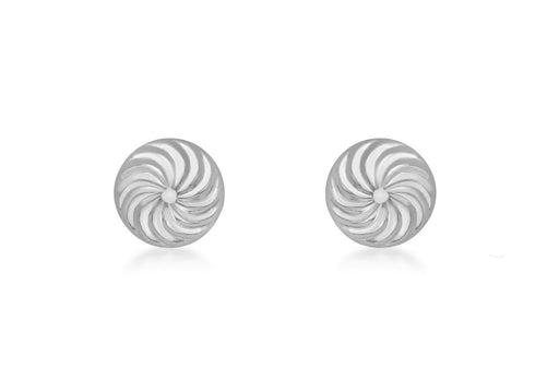 9ct White Gold 8mm Swirl Detail Dome Stud Earrings