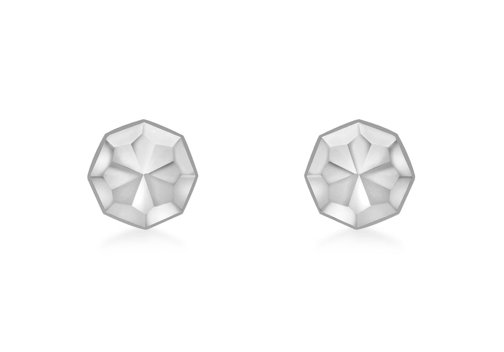 9ct White Gold Diamond Cut 7mm Otagonal Stud Earrings