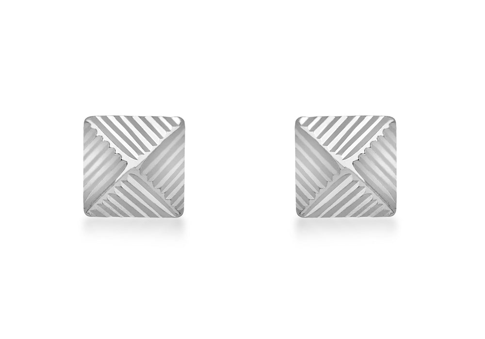 9ct White Gold 6mm x 6mm Ribbed-Detail Pyramid Stud Earrings