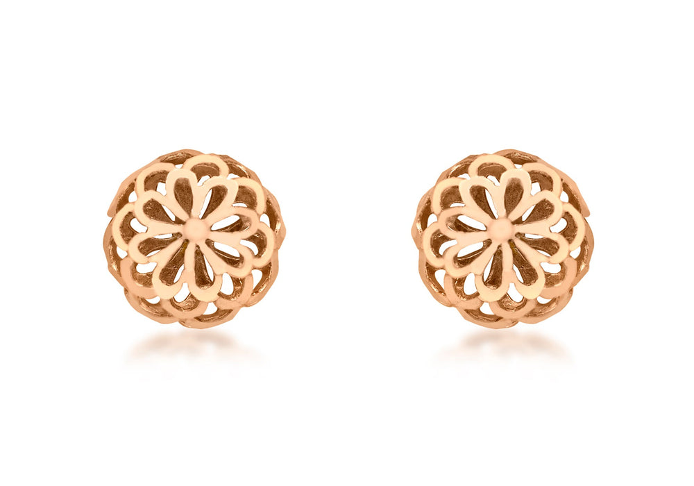 9ct Rose Gold 10mm Diamond Cut Filigree Dome Stud Earrings