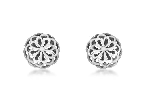 9ct White Gold 10mm Diamond Cut Filigree Dome Stud Earrings