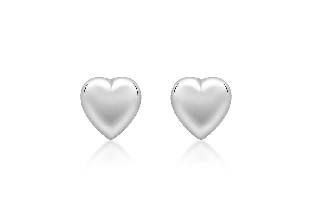 9ct White Gold 6.9mm x 7.2mm Puffed Heart Stud Earrings