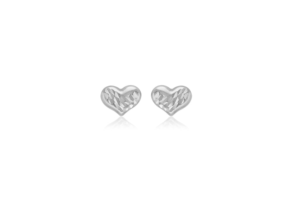 9ct White Gold Diamond Cut 7.7mm x 5.9mm Heart Stud Earrings