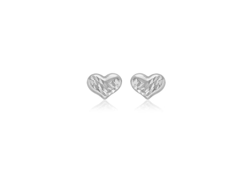 9ct White Gold Diamond Cut 7.7mm x 5.9mm Heart Stud Earrings