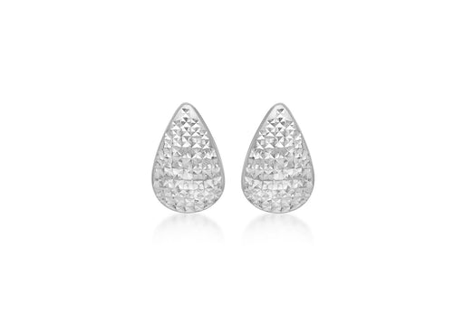 9ct White Gold Diamond Cut 10.4mm x 15.8mm urved Teardrop Stud Earrings