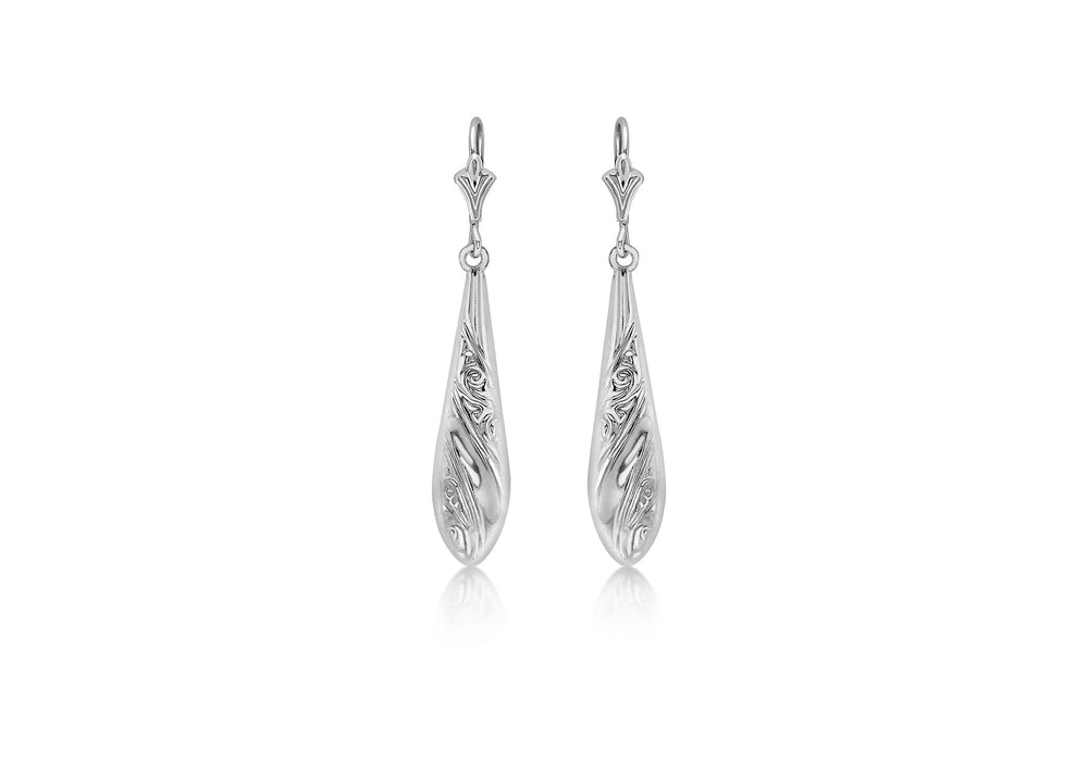 9ct White Gold Swirl Pattern Teardrop Earrings