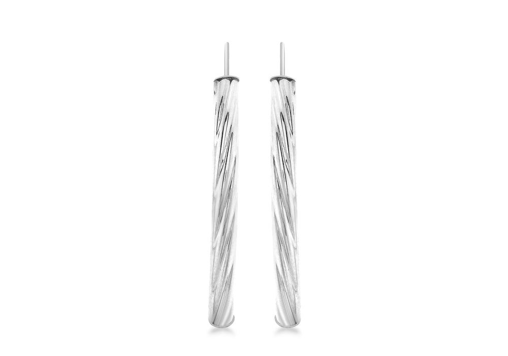 9ct White Gold Twist Bar Drop Earrings