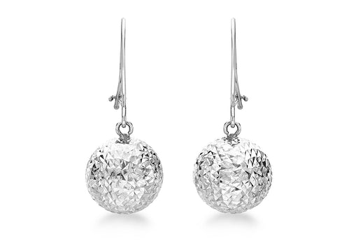 9ct White Gold 10mm Diamond Cut Ball Drop Earrings