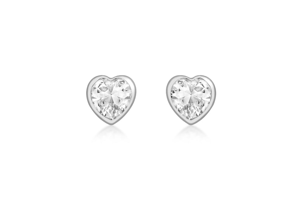 9ct White Gold Zirconia  5mm x 5mm Heart Stud Earrings