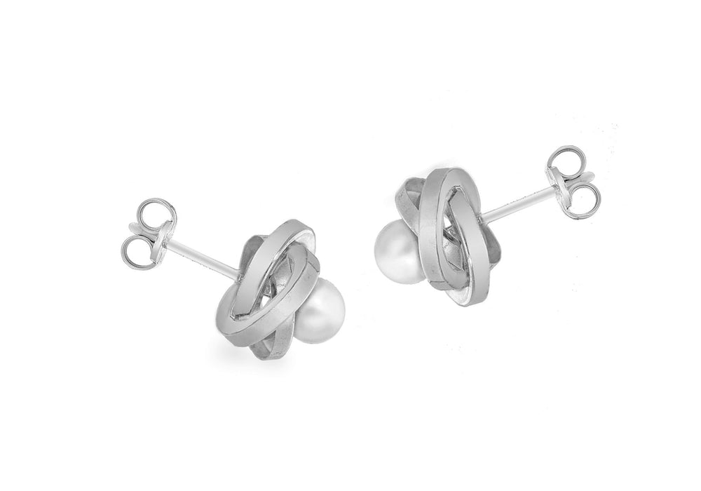 9ct White Gold Pearl Knot Stud Earrings