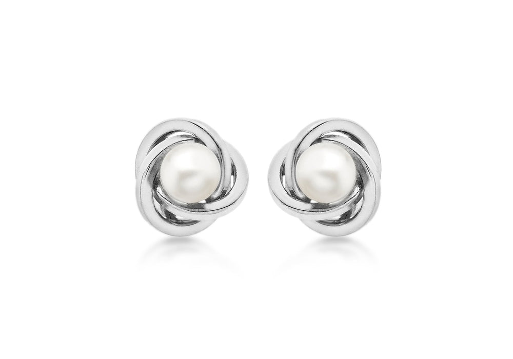 9ct White Gold Pearl Knot Stud Earrings