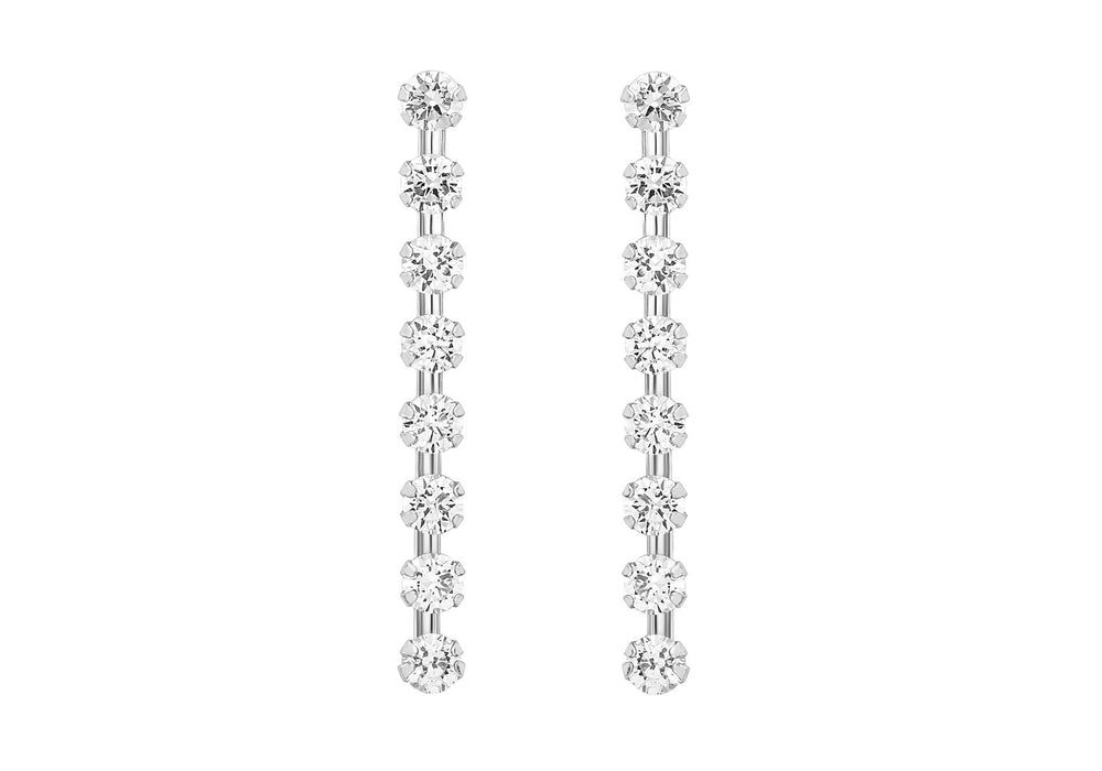 9ct White Gold 3mm Round Zirconia  Drop Earrings